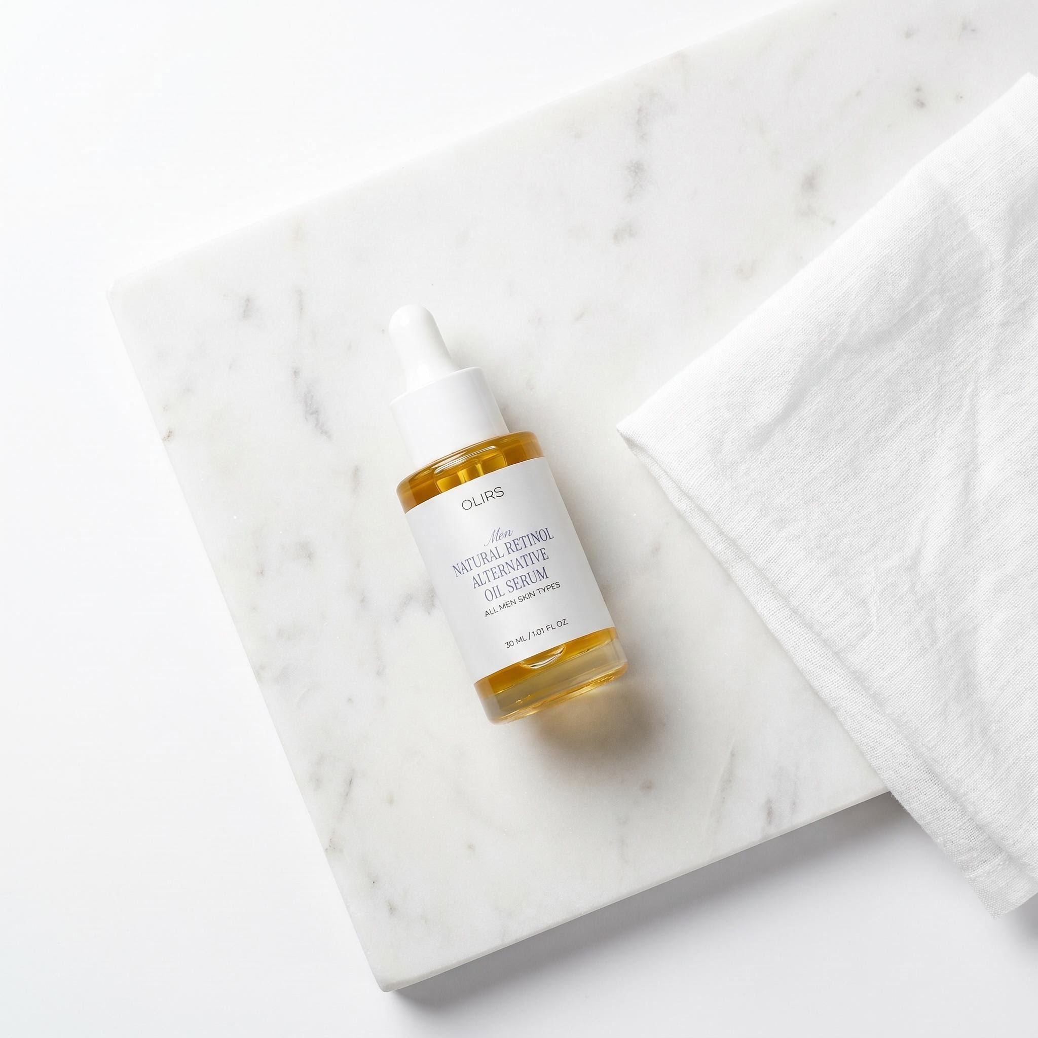 Bakuchiol Night Oil Serum - Lifestyle Countertop | OLIRS Men's Skincare