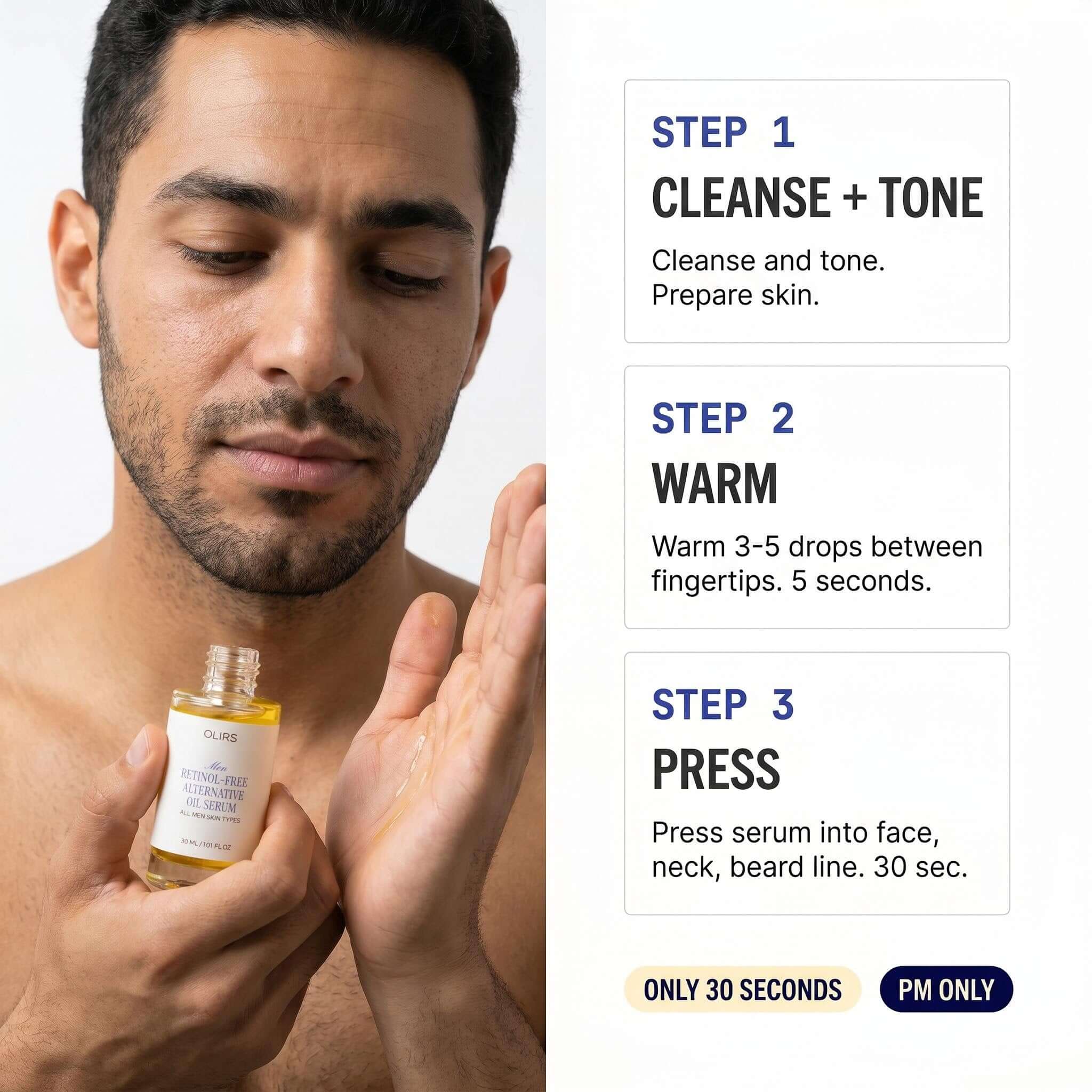 Bakuchiol Night Oil Serum - How It Works | OLIRS Men's Skincare