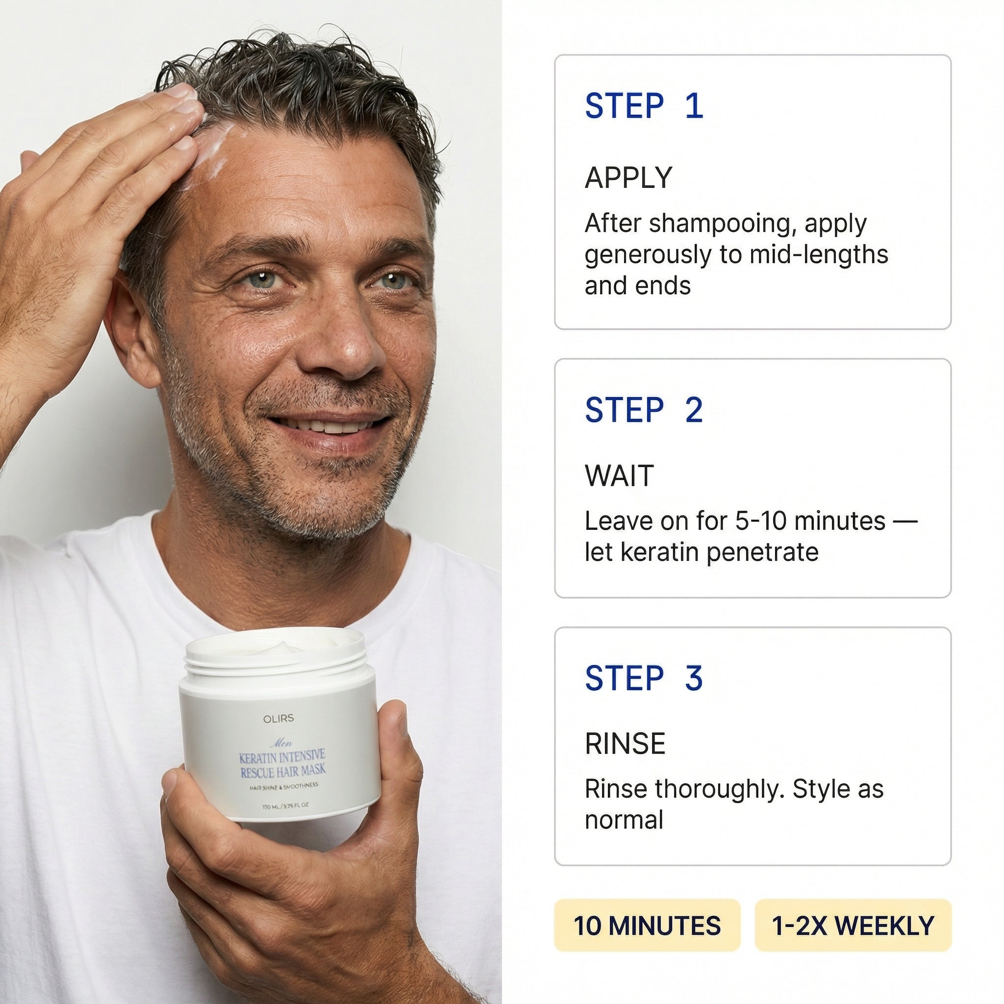 Keratin Rescue Hair Mask - How It Works | OLIRS Men's Skincare
