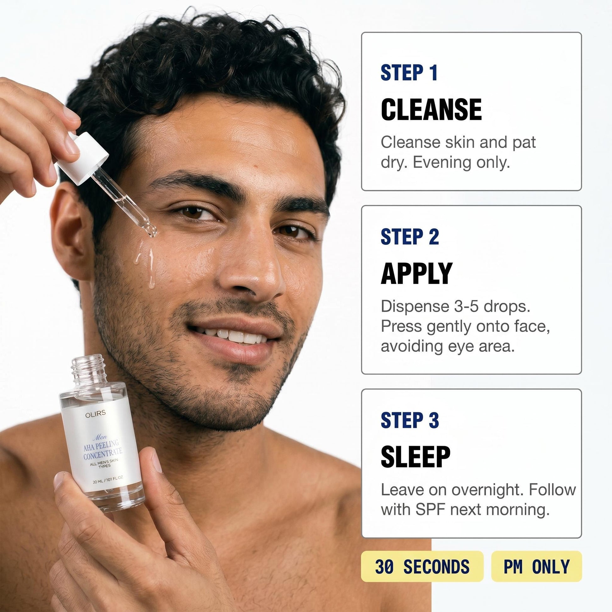 Overnight AHA Exfoliating Serum - How It Works | OLIRS Men's Skincare