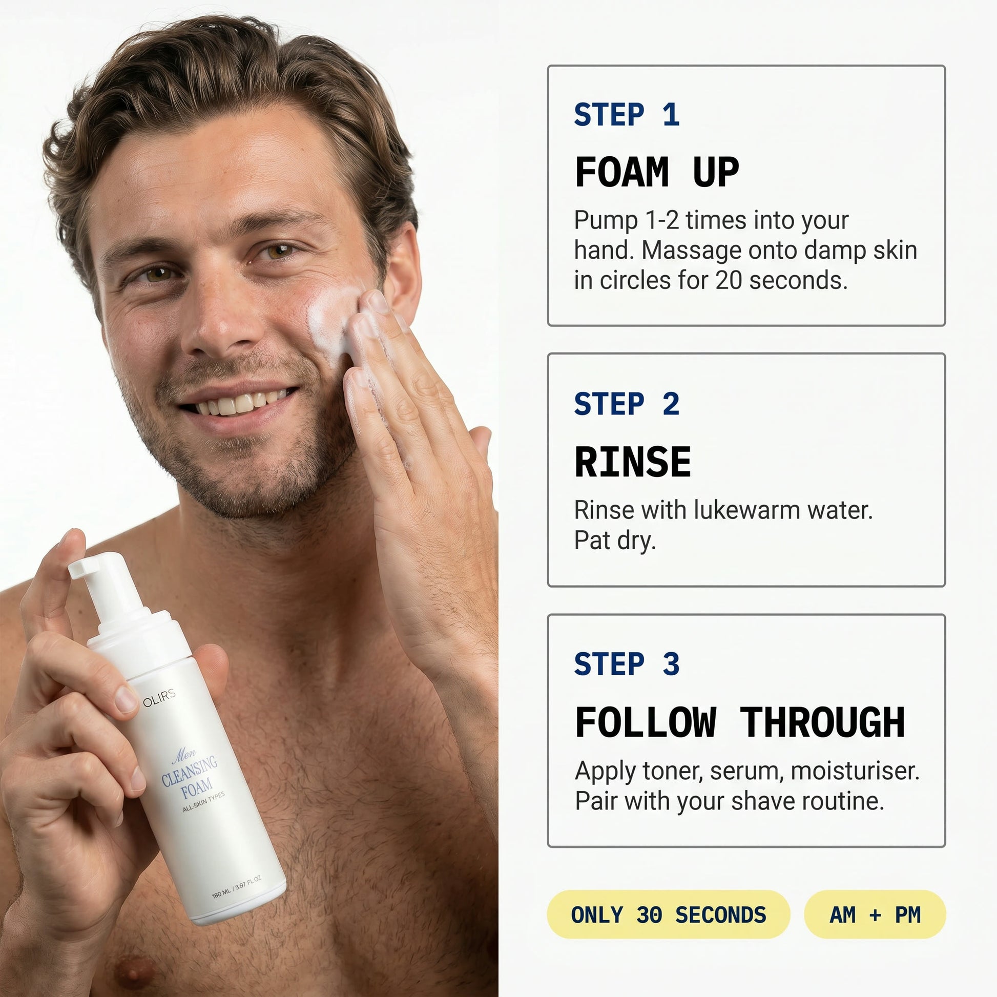 Daily Cleansing Foam - How It Works | OLIRS Men's Skincare