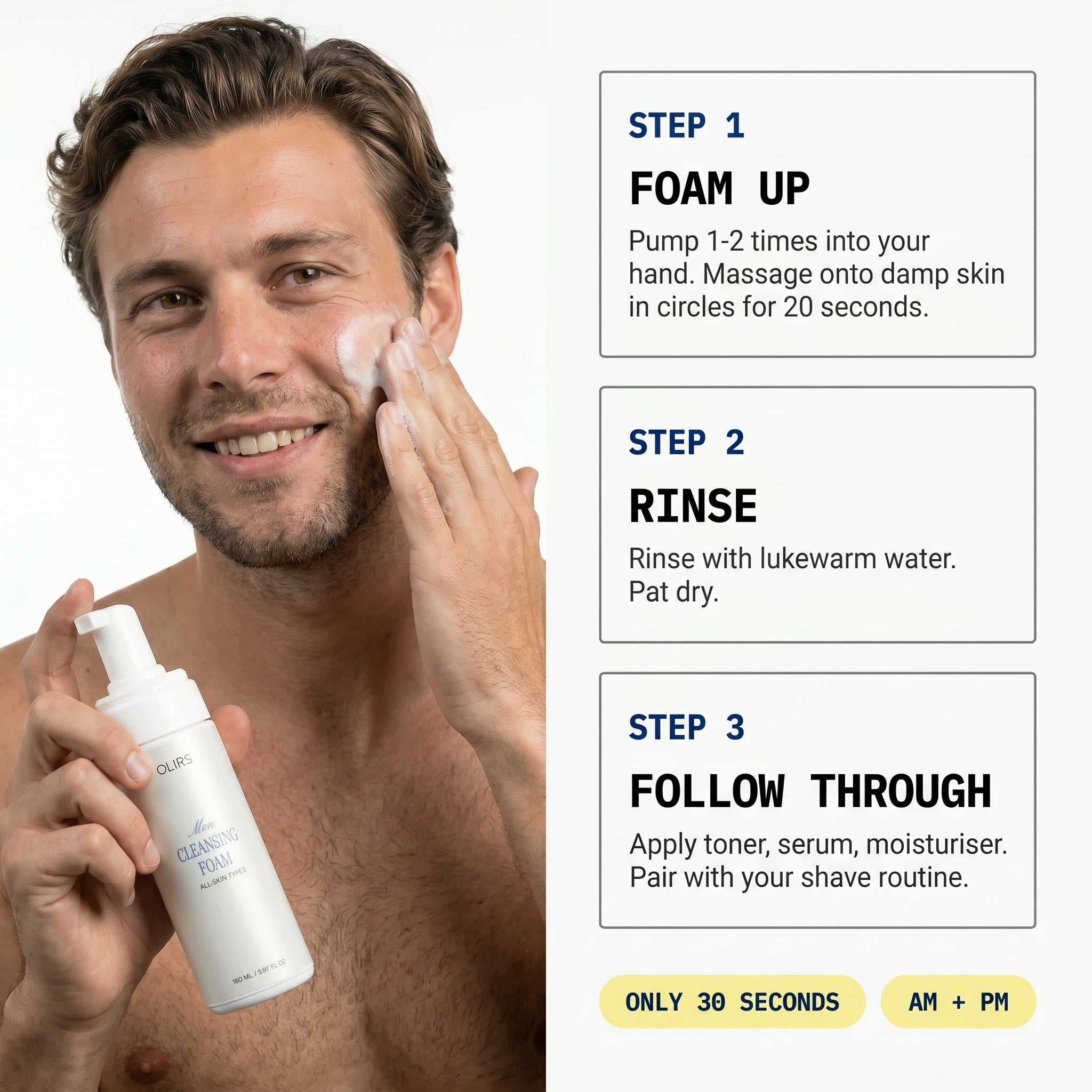 Daily Cleansing Foam - How It Works | OLIRS Men's Skincare