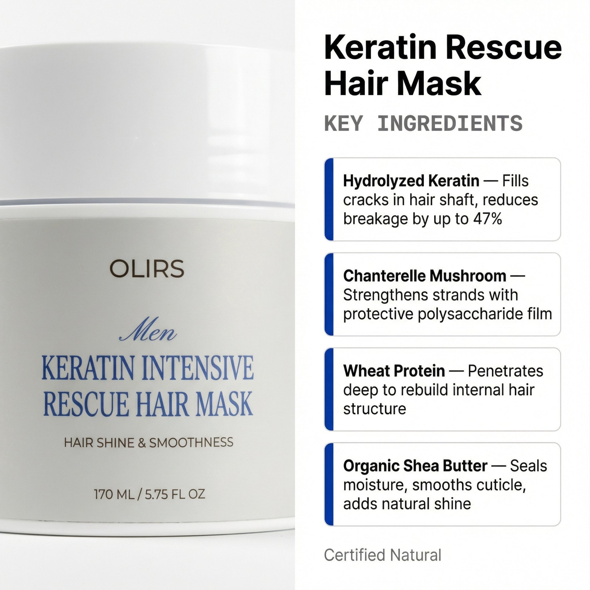 Keratin Rescue Hair Mask - Key Ingredients | OLIRS Men's Skincare