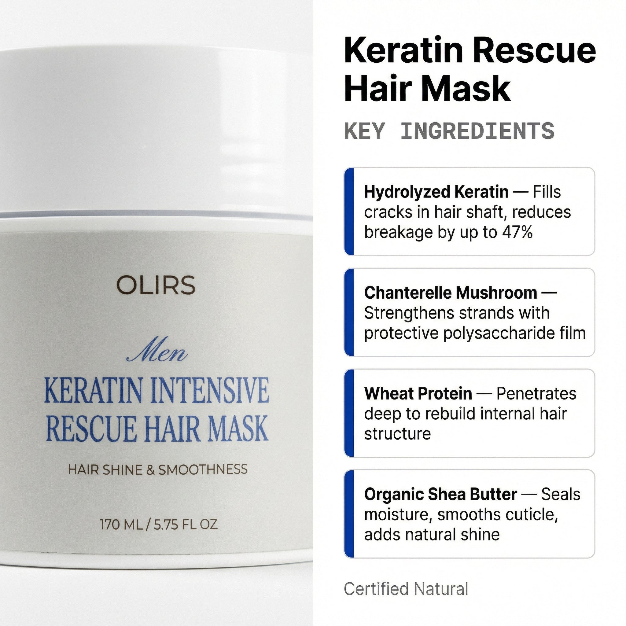 Keratin Rescue Hair Mask - Key Ingredients | OLIRS Men's Skincare
