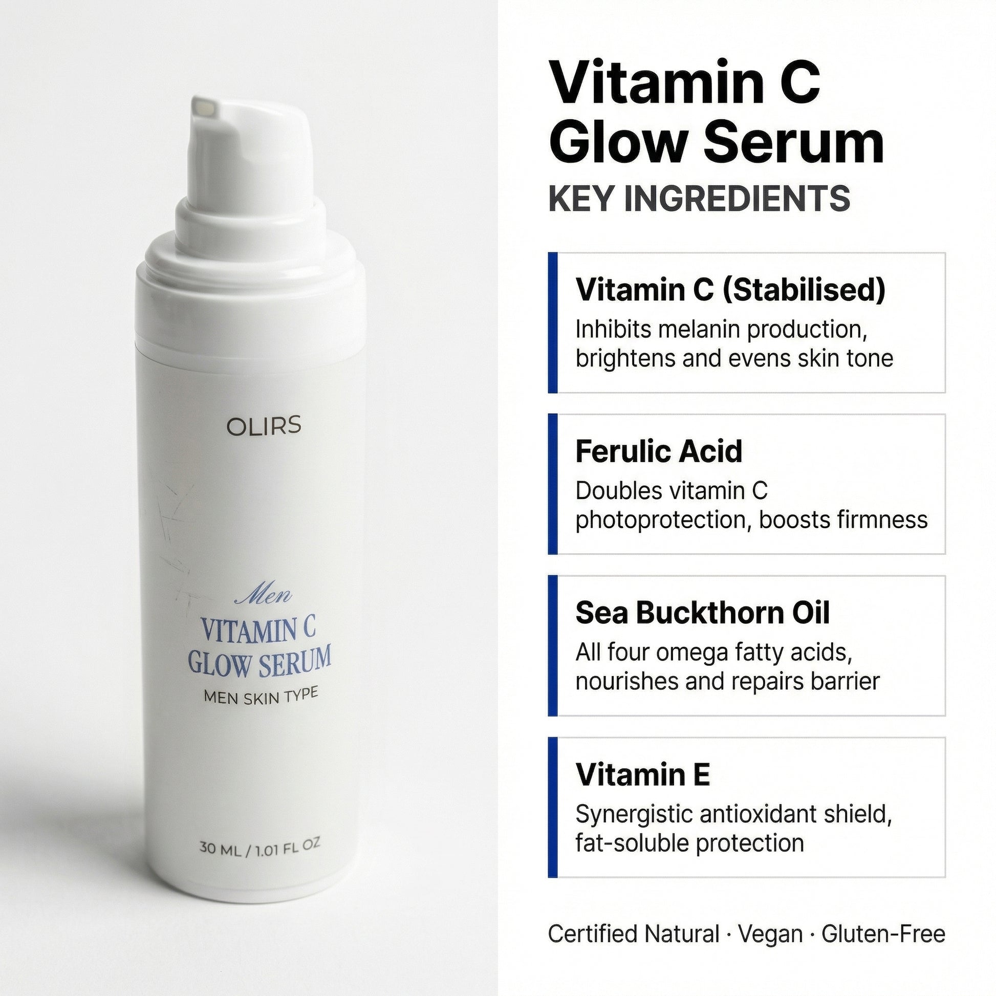 Vitamin C Glow Serum - Key Ingredients | OLIRS Men's Skincare