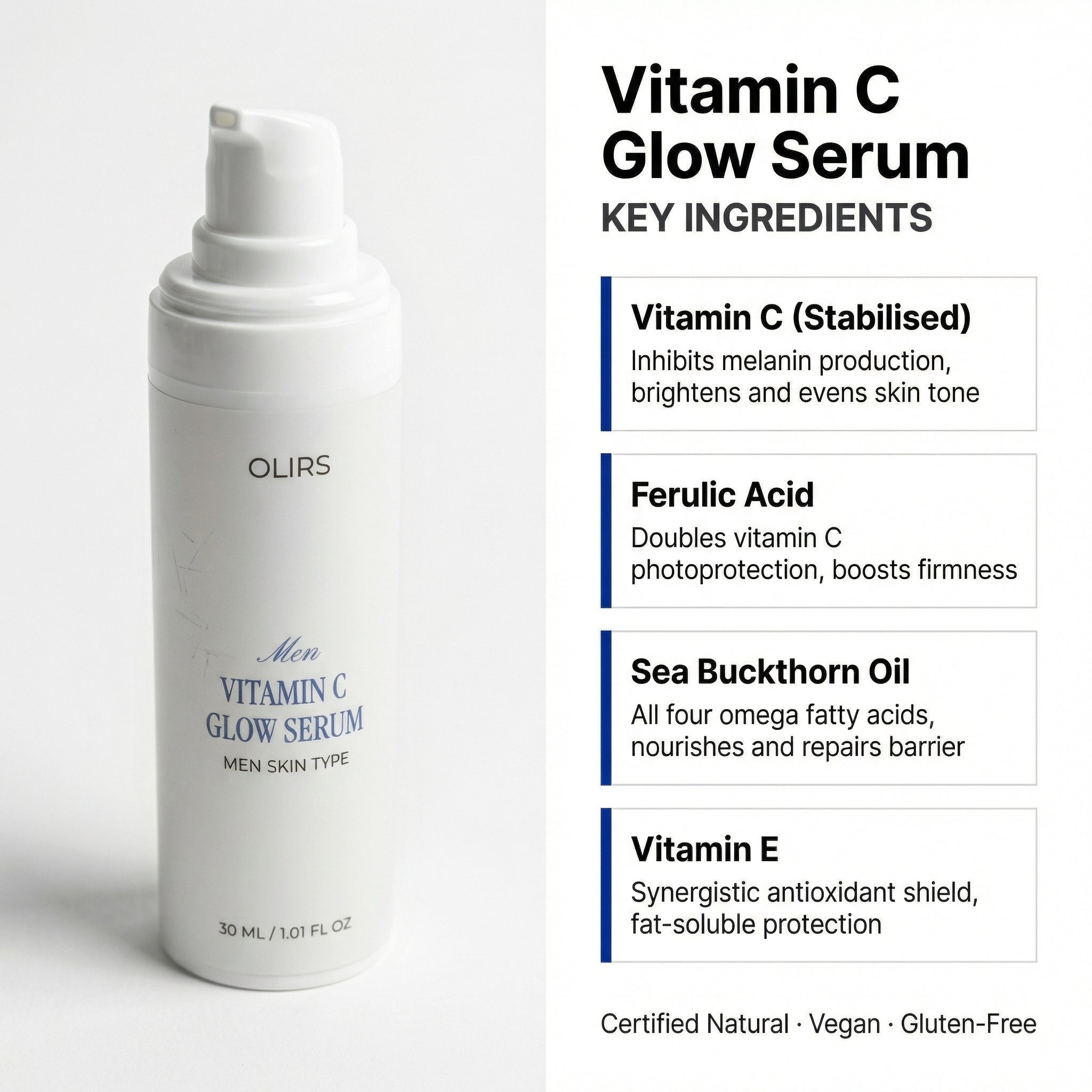 Vitamin C Glow Serum - Key Ingredients | OLIRS Men's Skincare