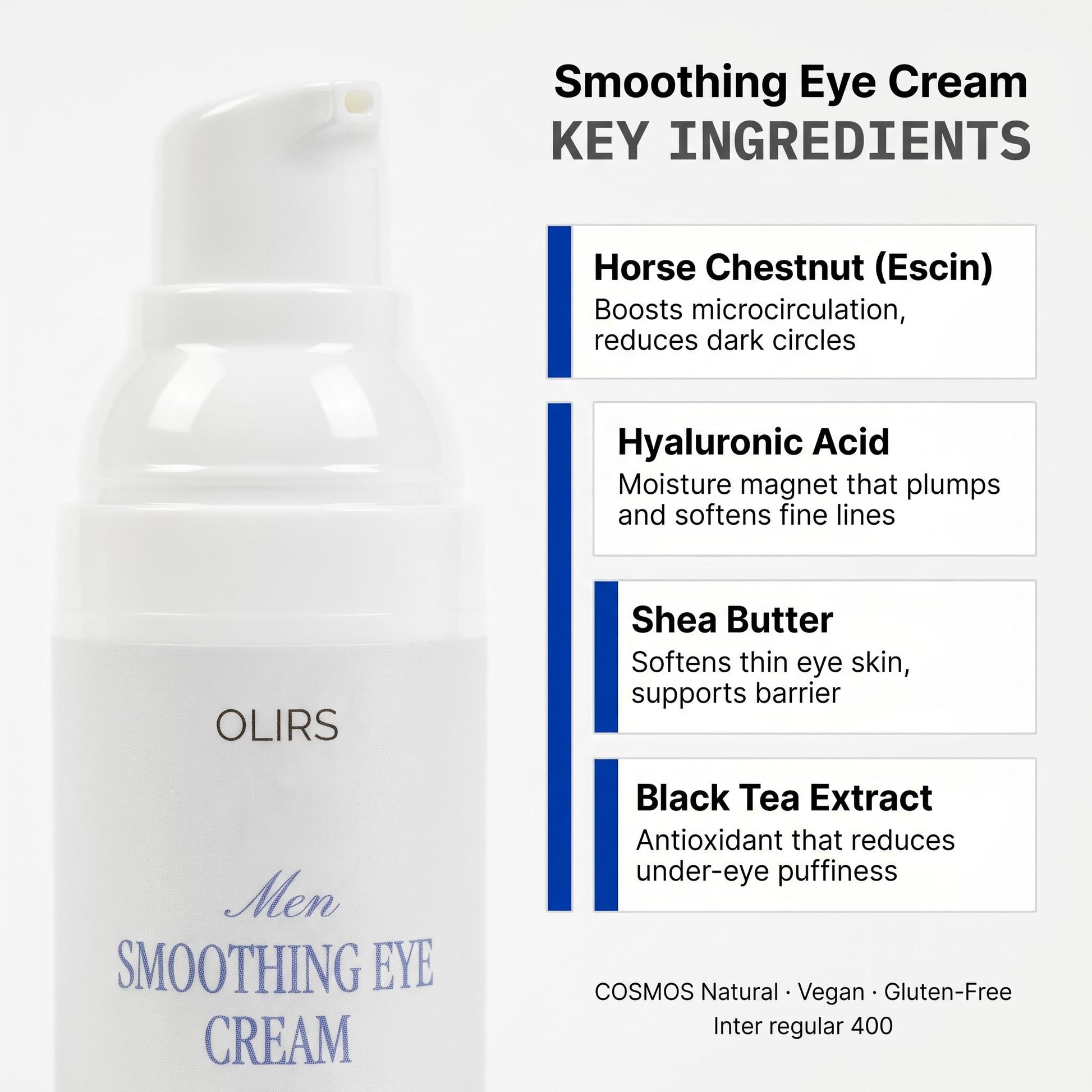 Smoothing Eye Cream - Ingredients | OLIRS Men's Skincare