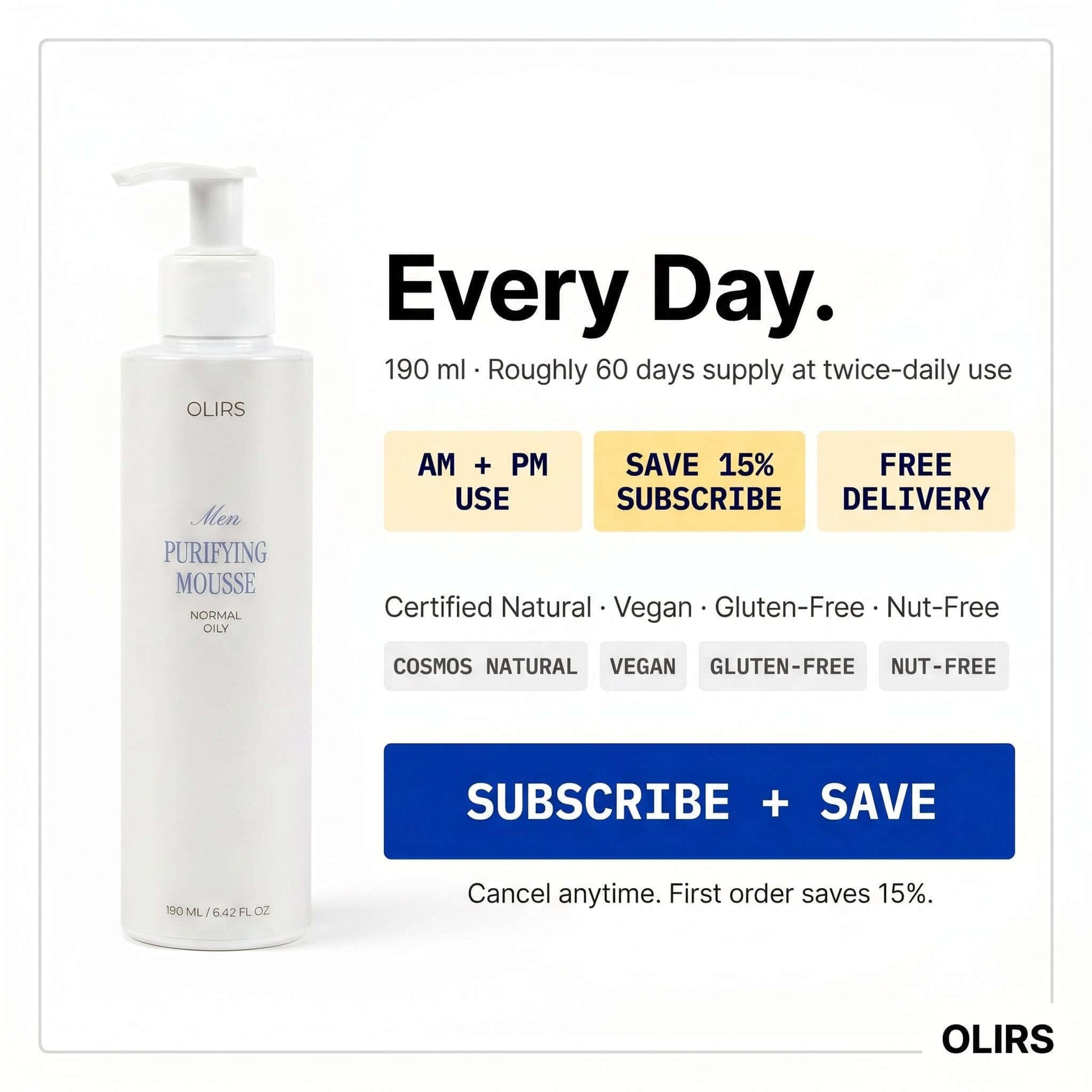 Daily Foaming Face Mousse - Value Badge | OLIRS Men's Skincare